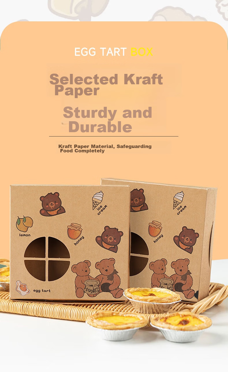 Edo Egg Tart Packaging Box (4 Pieces), Thickened Baking Snack Packaging Box, Egg Yolk Pastry Takeaway Box [20 Pieces] 5