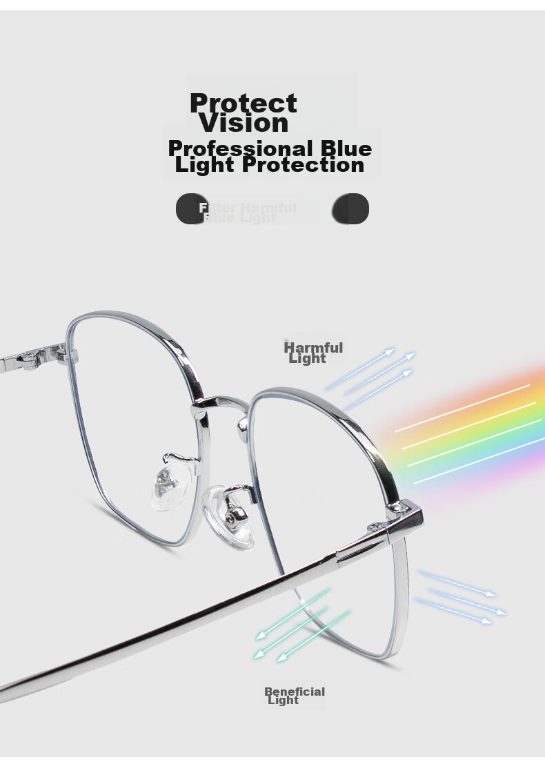VGO Anti-Blue Light And Radiation Protection Glasses for Men And Women, Titanium Frame Non-Prescription Glasses for Online Classes, Protective Eyewear for Myopia, Frame 10077 Black Silver 5