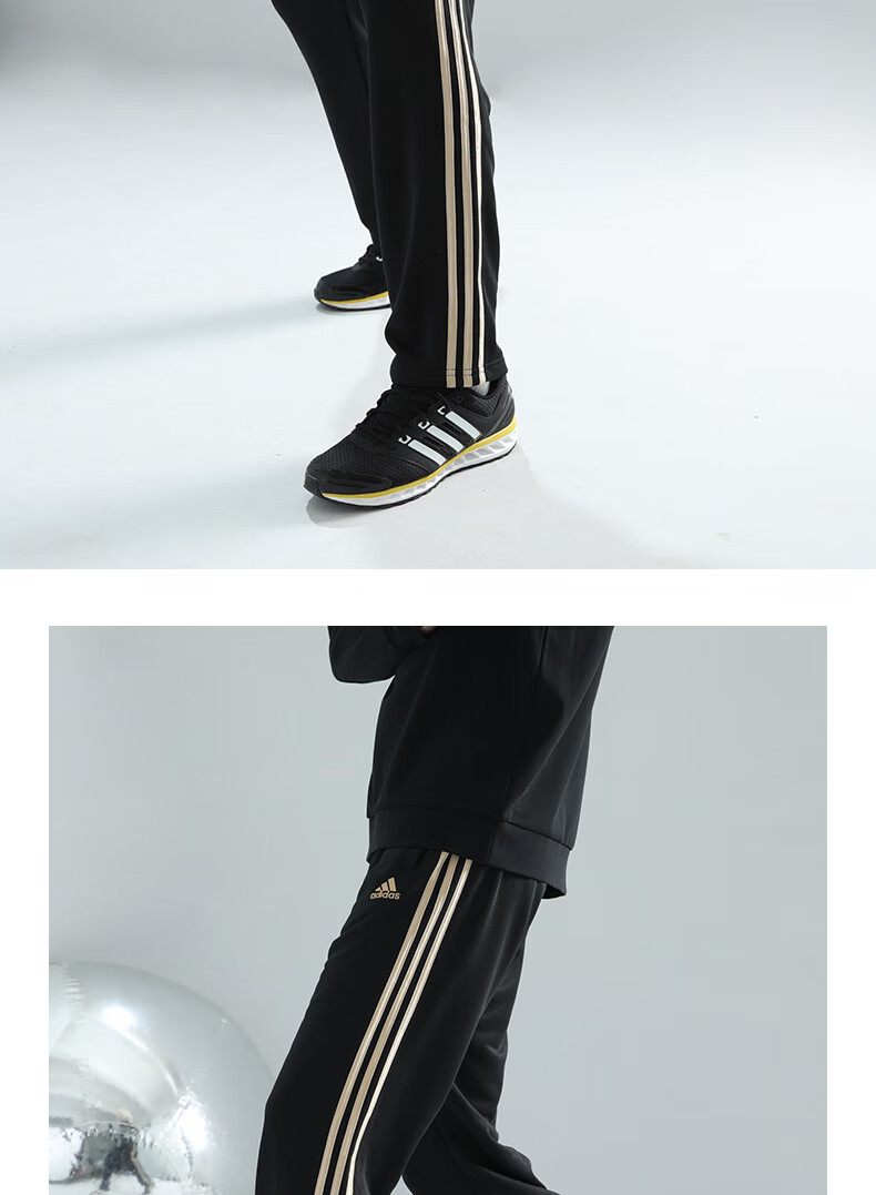 Adidas Men's And Women's Pants, Spring Loose Breathable Straight-Leg Trousers for Running, Sports Windproof Casual Pants, Black And Gold, Size S 11