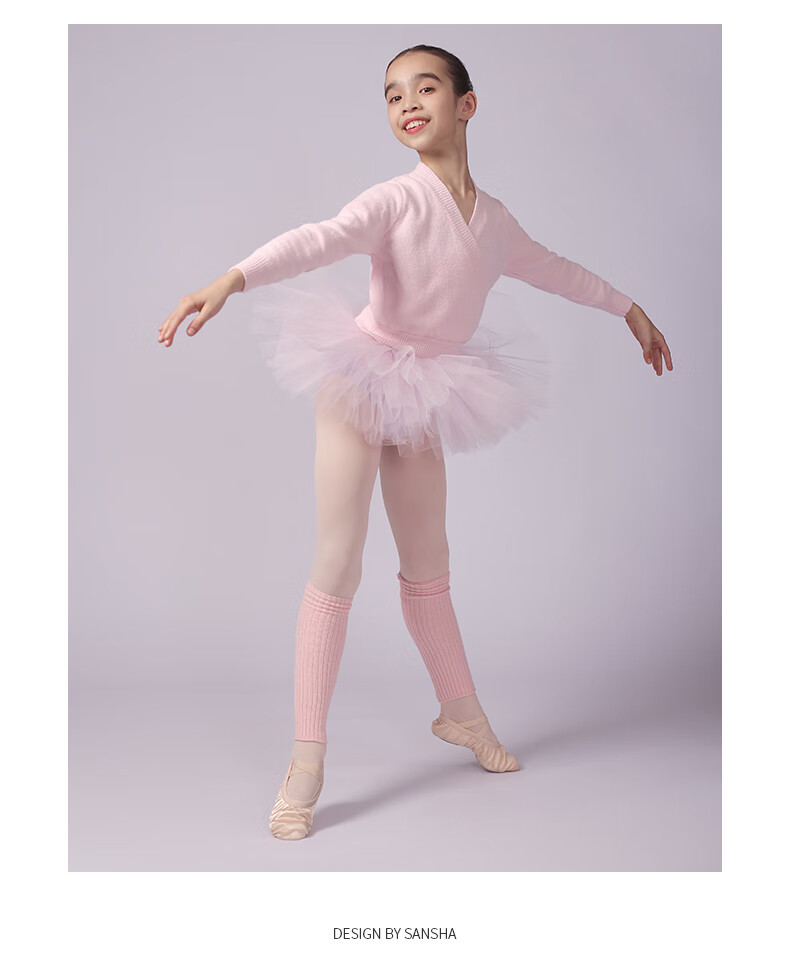 Sansha Children's Dance Warm-Up Top for Girls, Knitted Practice Ballet Dance Costume KT4030, Pink, S-M 6