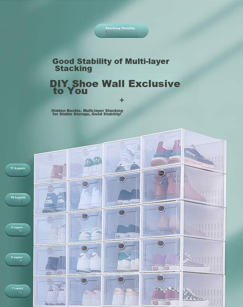 Baicaoyuan Thickened Shoe Box, Transparent Drawer-Style Shoe Storage Box, Shoe Cabinet Storage Box, Simple Shoe Rack, White, 16 Pieces 6