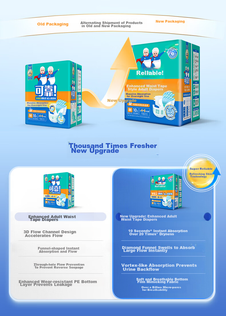 COCO Enhanced Adult Diapers M10 Pieces, Waist Circumference 80-105cm, Overnight Use, Thickened, Adhesive Fastening, Incontinence Pads for Elderly 2