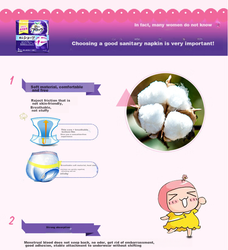 Laurier Kao Sleep Pants Sanitary Napkins, Night Use, 5 Pieces, Imported Comfort Panties, Menstrual Pads for Women, (M-L Size), Breathable 5