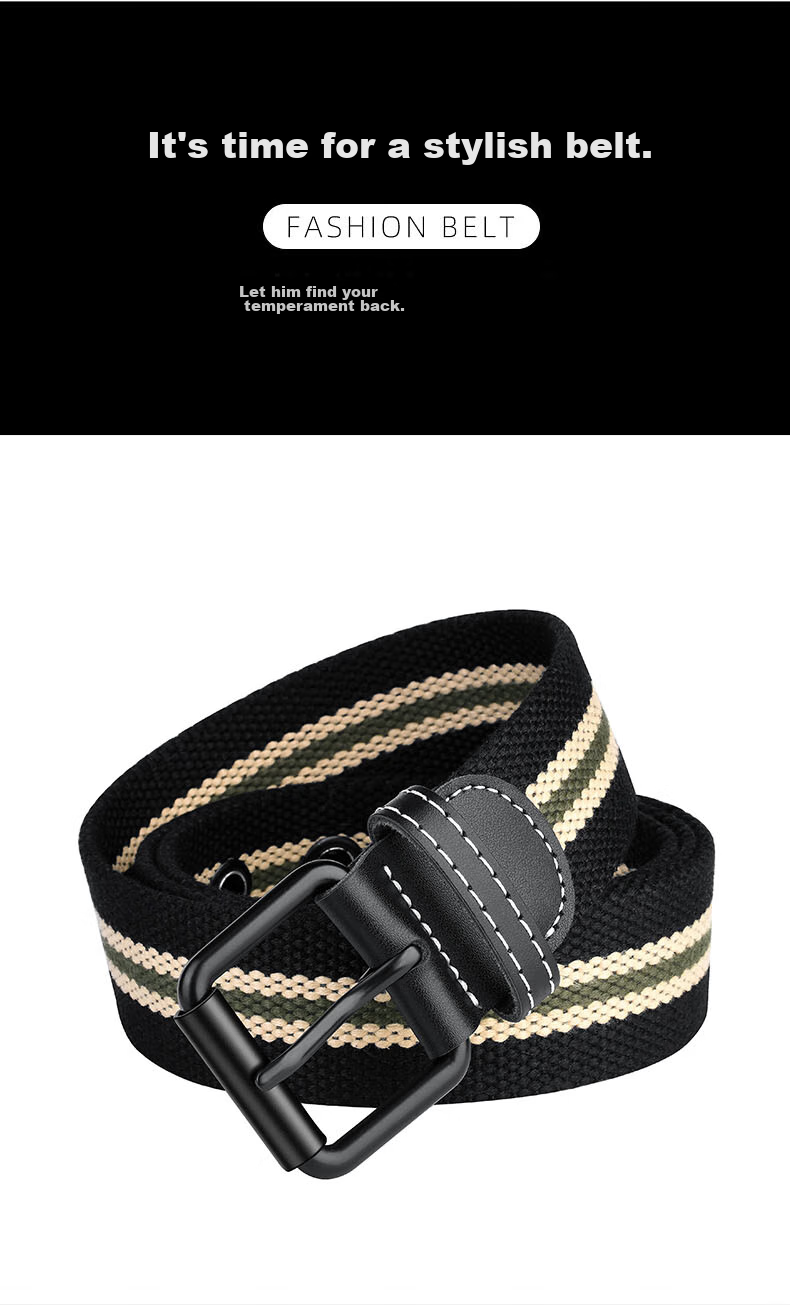 HALFEEL Canvas Belt for Men, Pin Buckle Leather Belt, Trendy Student Youth Belt, Casual Business Fabric Belt, Outdoor Military Training Gift 4