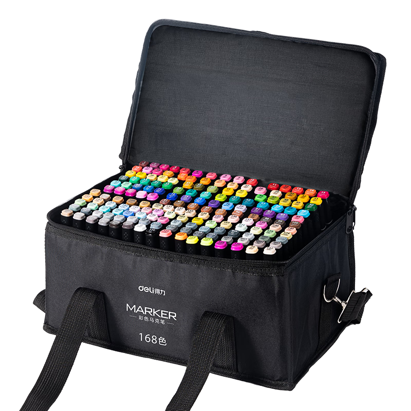 Deli 168-Color Dual-Tip Quick-Drying Alcohol Markers, Black Cloth Bag Packaging, Student Watercolor Pens, Art Colored Pencils, Drawing Hand-Drawn Tree Graffiti Birthday Gift, Beauty Education Graduation Gift