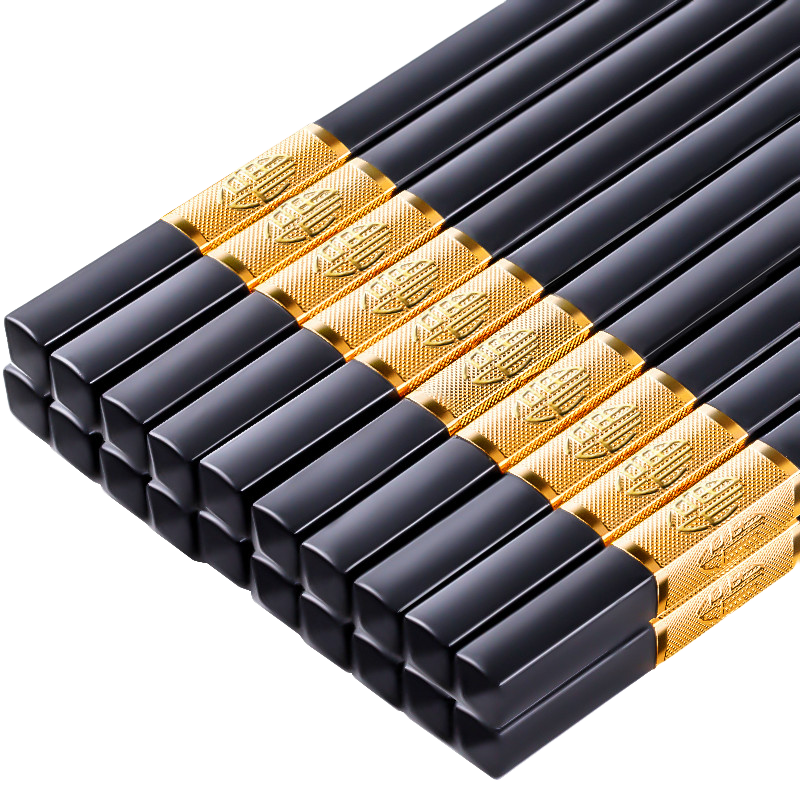 Tangzongkui Gold Fortune Alloy Chopsticks, 10 Pairs Set, for Home And Commercial Use, Heat-Resistant, Stainless Steel, Mold-Resistant Tableware Set