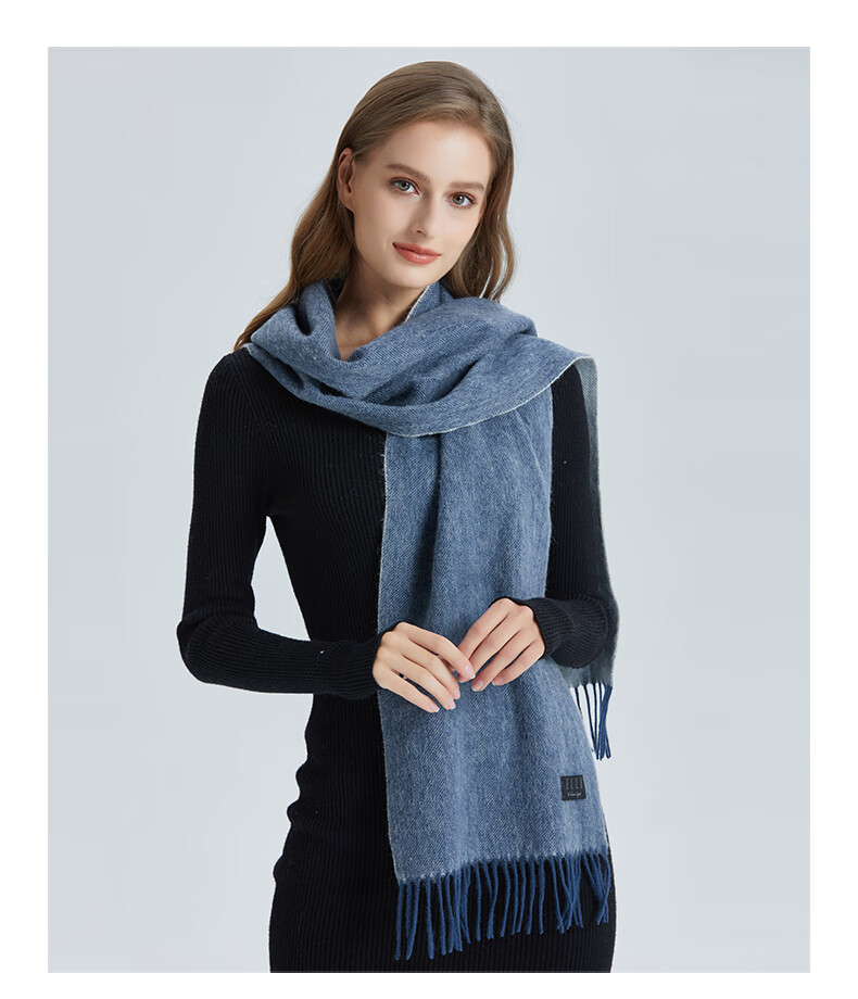 ELLE [Gift Box] 100% Wool Scarf for Women, Double-Sided Autumn And Winter Thick Warm Shawl Neck Wrap Gift Mid-Autumn Festival 18