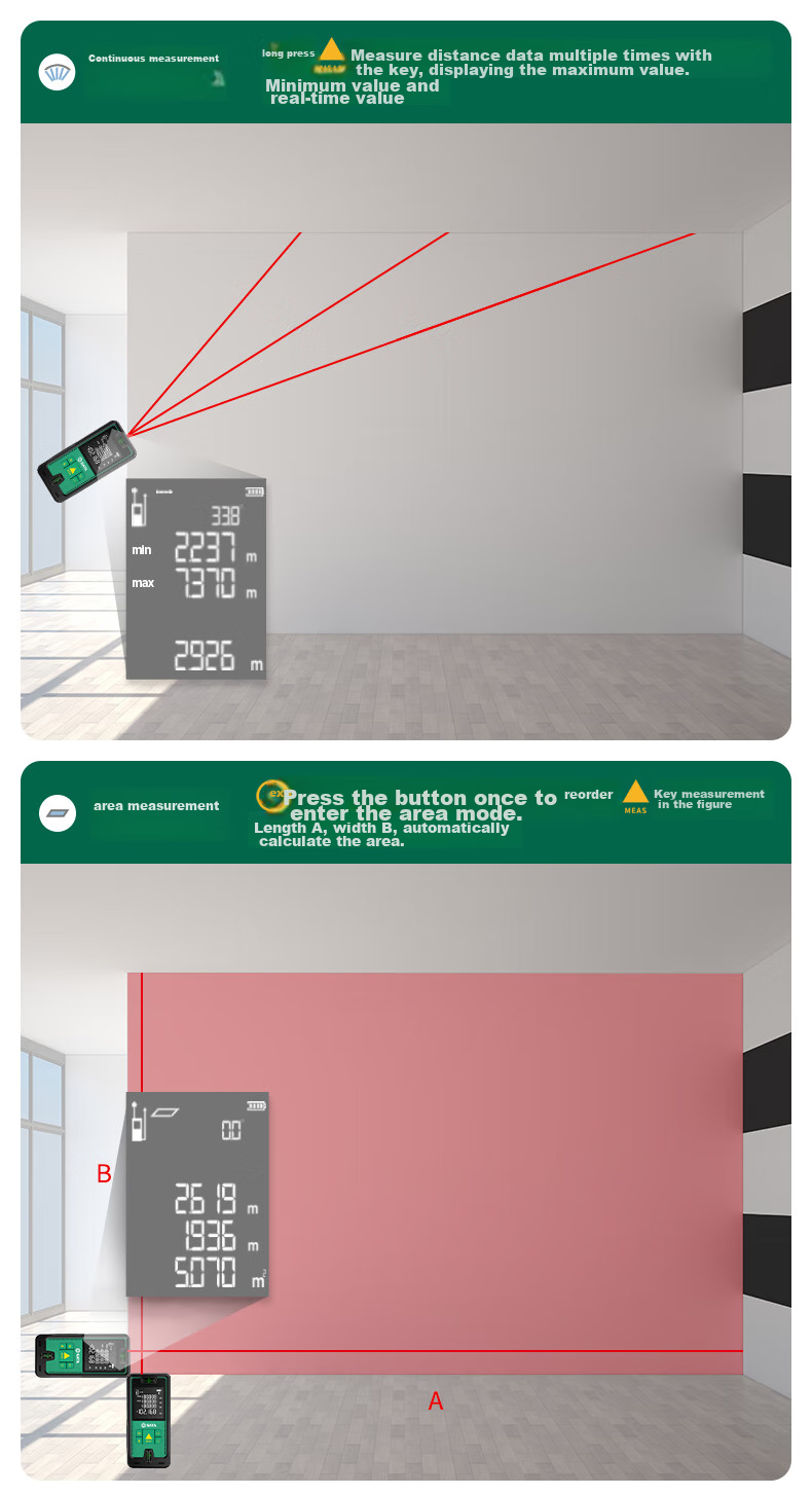 Shida SATA Laser Rangefinder, Handheld Infrared Measuring Ruler, High-Precision Electronic Room Measuring Instrument, D05905A 14