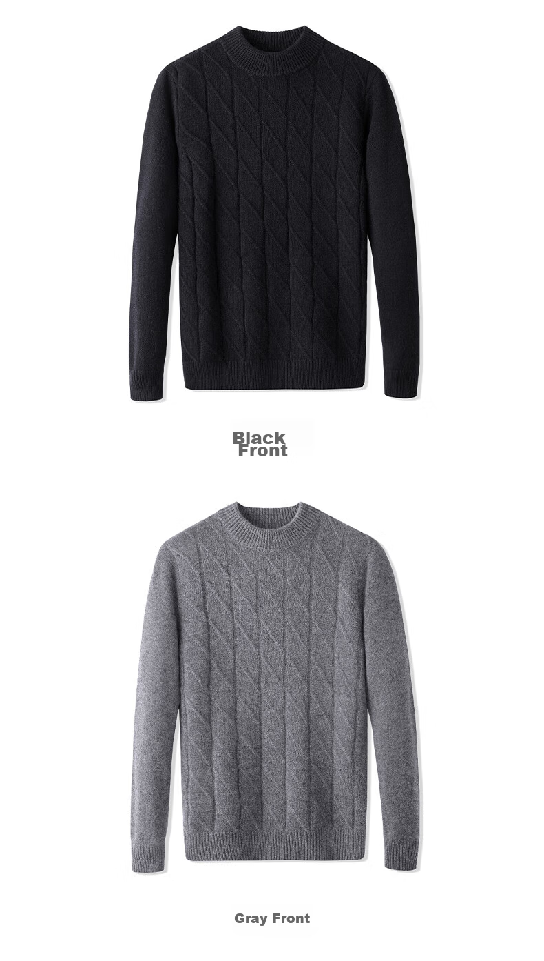 Hengyuanxiang Men's Cashmere Sweater, Autumn And Winter Thickened 100% Pure Cashmere, Business Casual Base Layer Knit Sweater, Winter Warm Clothing 27