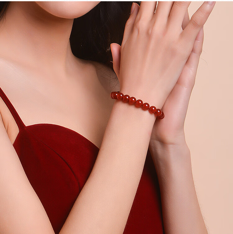 Istone Red Agate Bracelet, Couple's Beaded Bracelet, 12mm, New Chinese Style, Birthday Gift for Girlfriend 5