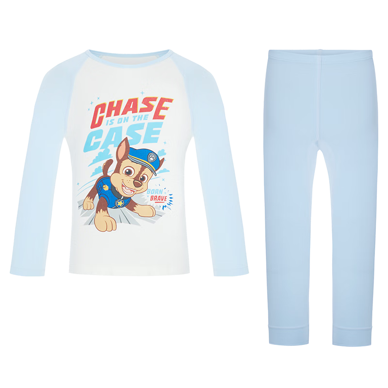 Aimer Kids Small Heater [Medium Warmth] Thermal Underwear for Boys, Paw Patrol Moisture-Wicking Heating Autumn Top And Pants Set, Blue And White, Size 150