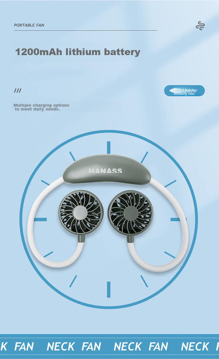 HANASS Neck-Hanging Mini Fan, Quiet Portable Rechargeable Fan, Dorm Office Companion USB Air Cooler, Small Fan for Dormitory, Back-To H9 3