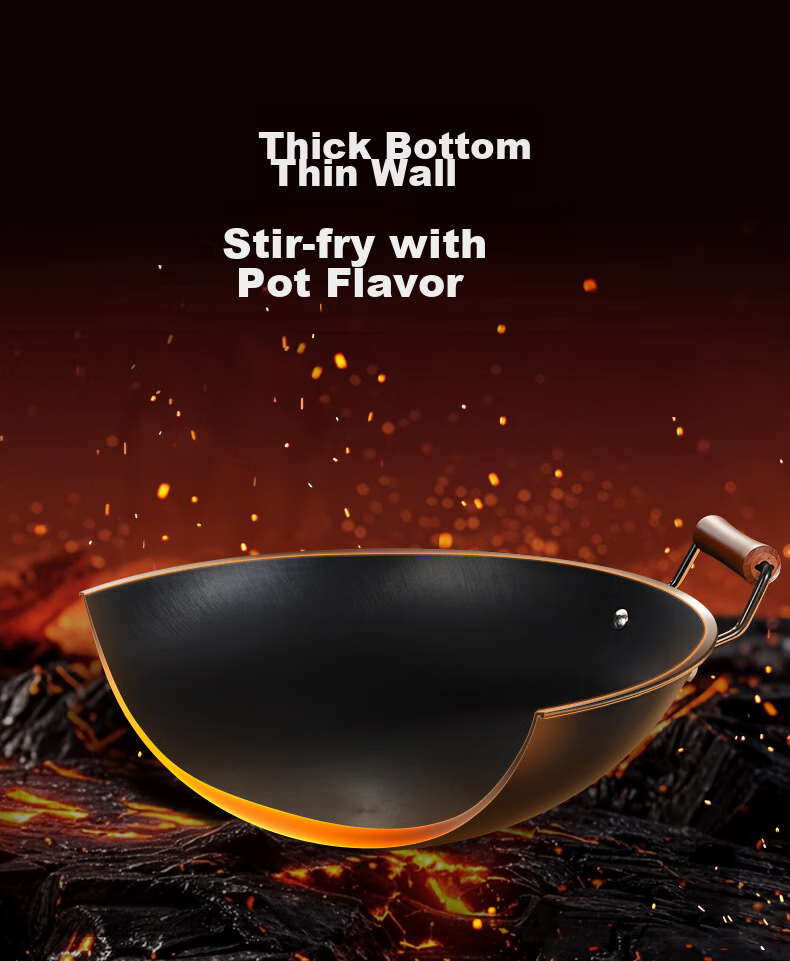 SSGP® Double-Handled Iron Wok, Preheated, Non-Coated, Specially Designed for Gas Stoves, Large Round Bottom, for Home Use, 45cm, 30274 9