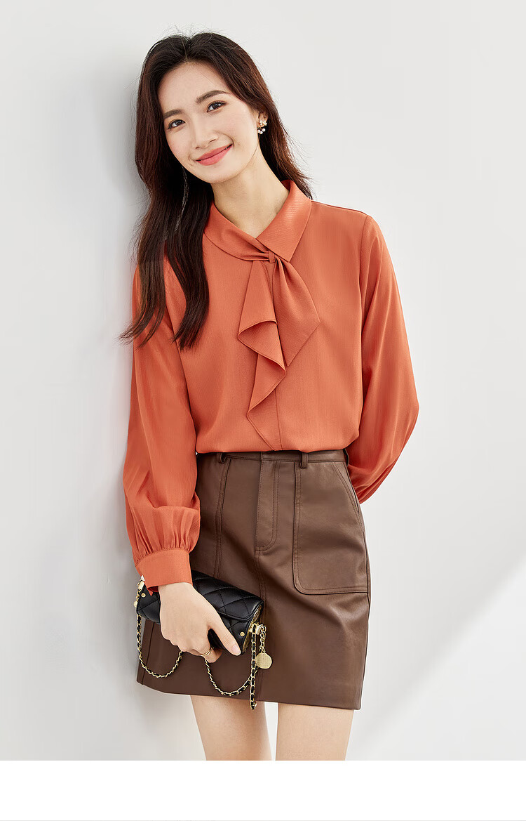 Sentubila Elegant Ribbon Blouse for Women, Spring Women's Wear, Light And Fashionable Long-Sleeve Chiffon Blouse, Versatile Commuter Top 31