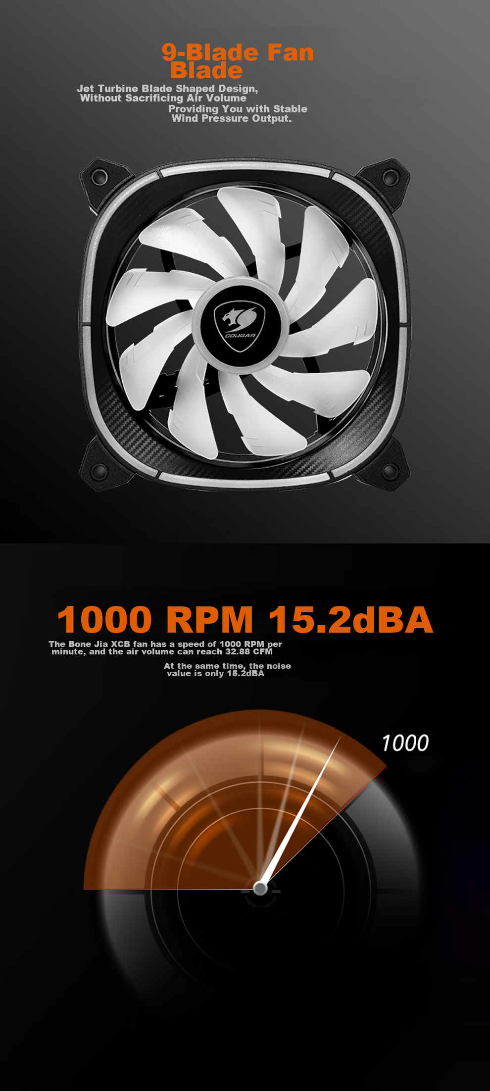 COUGAR Lingjing V2 PRO Anti-Leaf Black 12cm Case Fan, ARGB/5V3P RGB Sync, Small 4-Pin PWM Speed Control, Hydraulic Bearing, Standard Shock-Absorbing Pad 7