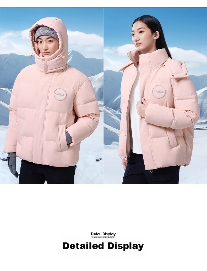 CAMEL Outdoor down Jacket, Autumn And Winter New Style for Men And Women, Windproof, Water-Repellent, Cold-Resistant, Warm, High-Fill Power Puffer Jacket, XS 26
