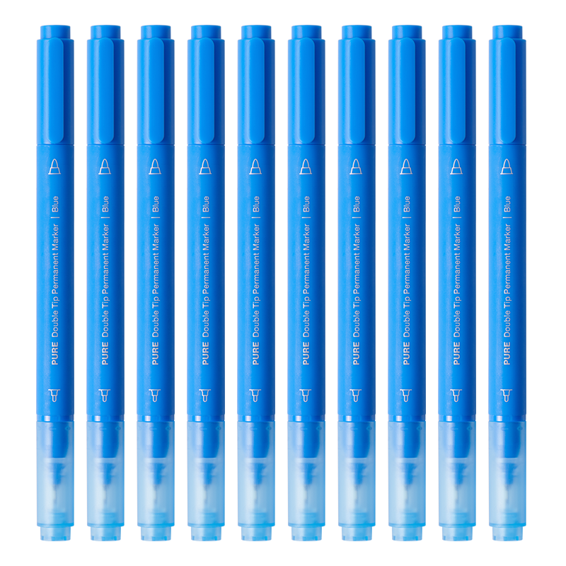 KACO Quick-Drying Oil-Based Dual-Tip Marker Pen for Logistics Meetings, Multi-Purpose Signing Pen, CD Pen, Line Drawing And Outlining Pen, Marker Pen Office Supplies Blue (Pack of 10)