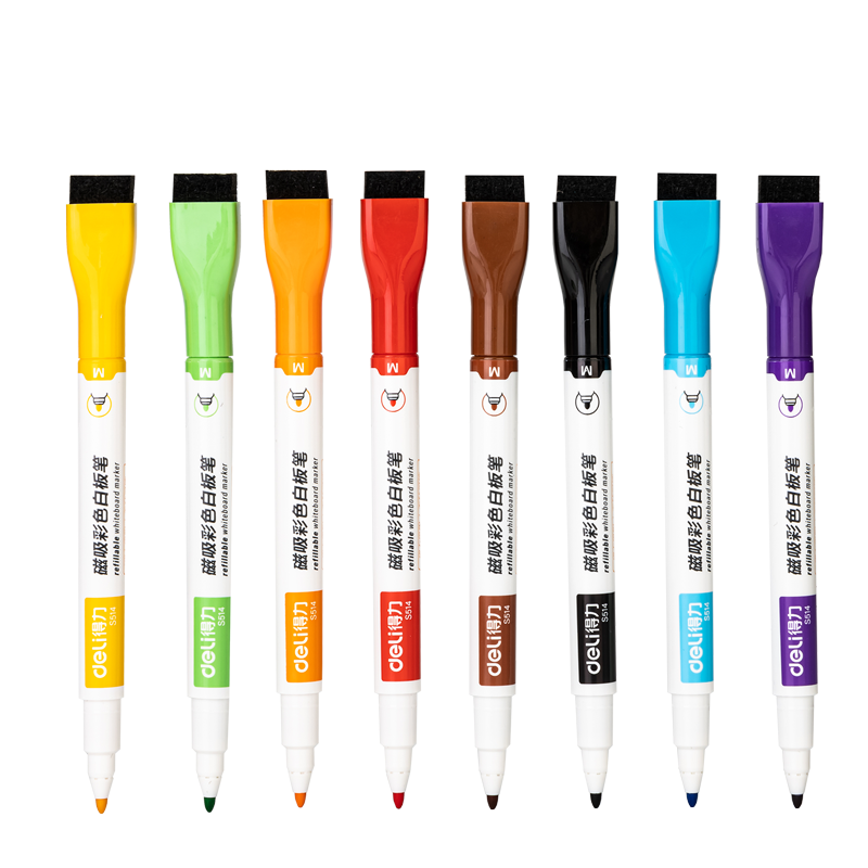 Deli Magnetic Erasable Whiteboard Markers for Kids, Educational Stationery Set with Eraser, Markers, And Watercolor Pens for Doodling And Drawing, 8 Pieces/Box, S514 Children's Day Gift