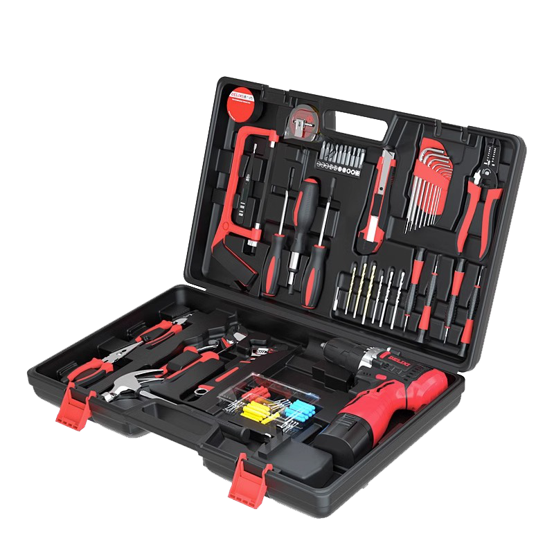 DELIXI Household Lithium Battery Drill Tool Set, Hardware And Electrical Tools, Woodworking Specialized Repair Multi-Functional Toolbox Kit
