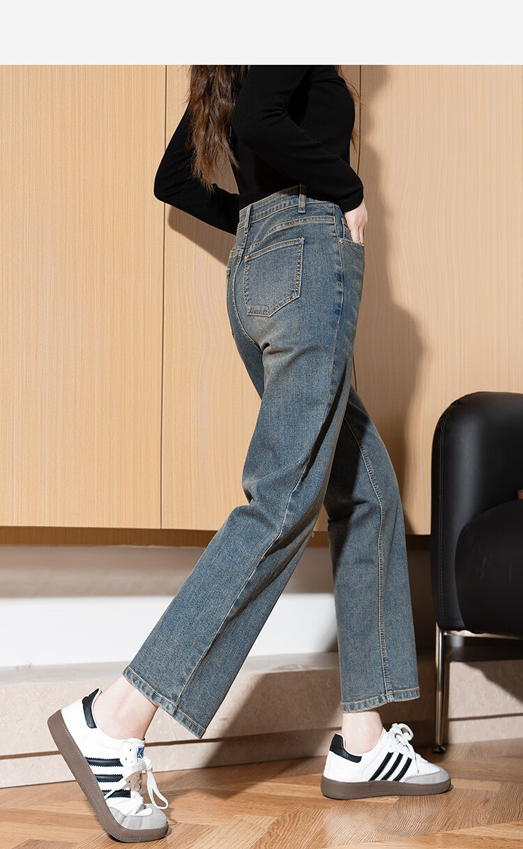 TonLion 2025 Women's Vintage Slim-Fit Straight-Leg Jeans, Vintage Blue, Size 25 6