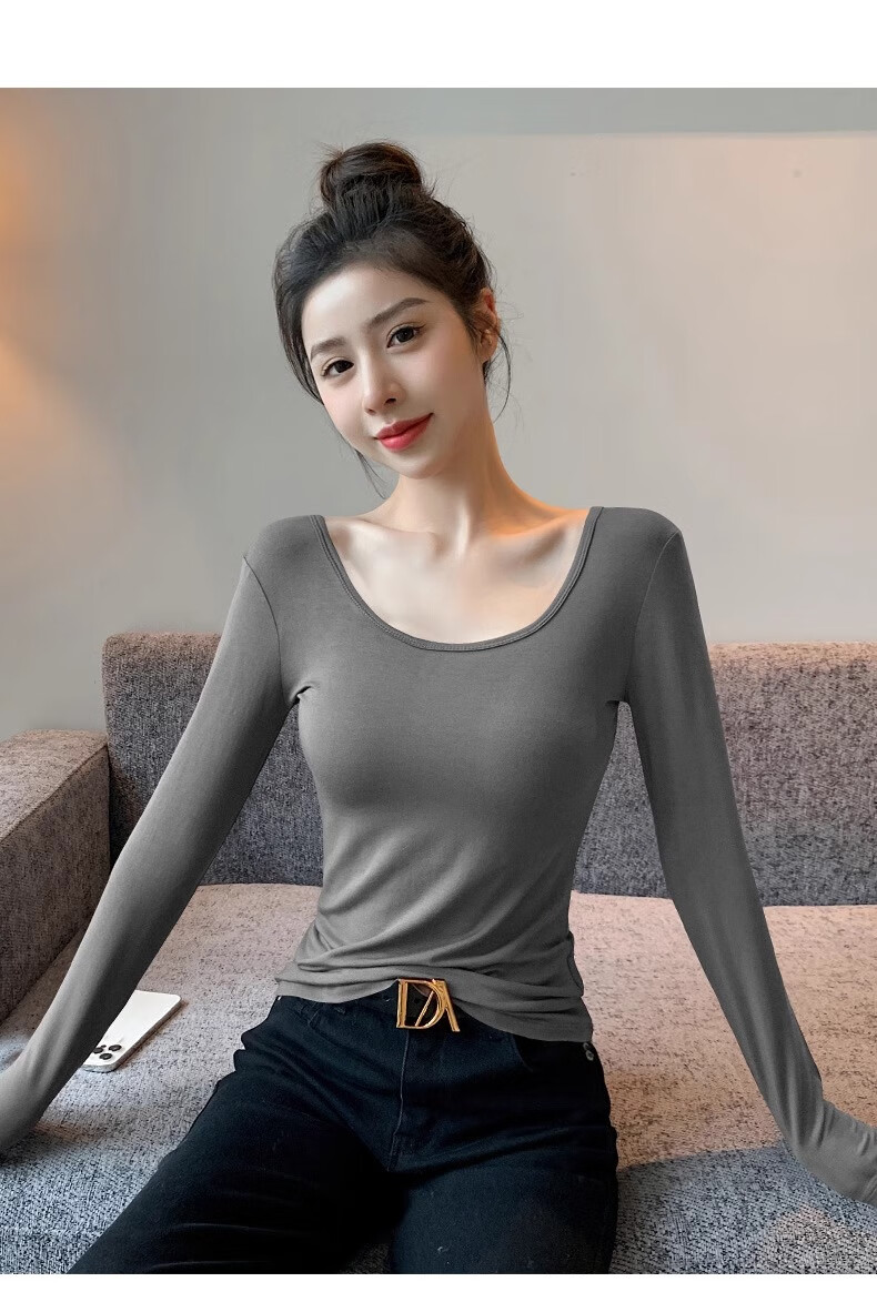 Woodpecker Modal Base Layer Women's Double U Neck Long Sleeve T-Shirt Stylish Outerwear Thin White S 15