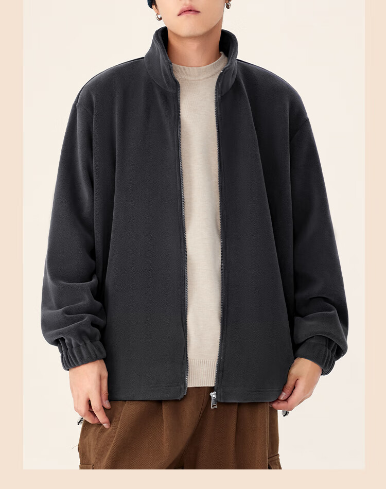 MINISO Fleece Jacket for Men, Winter Warm Coat, Fleece-Lined Cardigan Inner Liner Jacket, Black, M 11