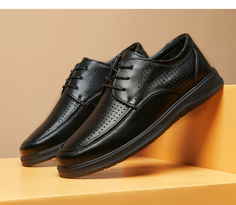 MULINSEN Men's Shoes, Hollow Business Casual Shoes, Breathable Soft Sole Slip-On Leather Shoes FP223233-1 22