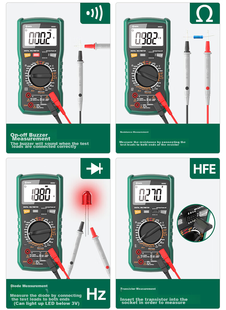 Shida SATA Automotive Multimeter, Multi-Functional Inspection, Burn Prevention, Auto Repair Digital Display Universal Meter, Electrician-Specific D05052 Standard Configuratio 20