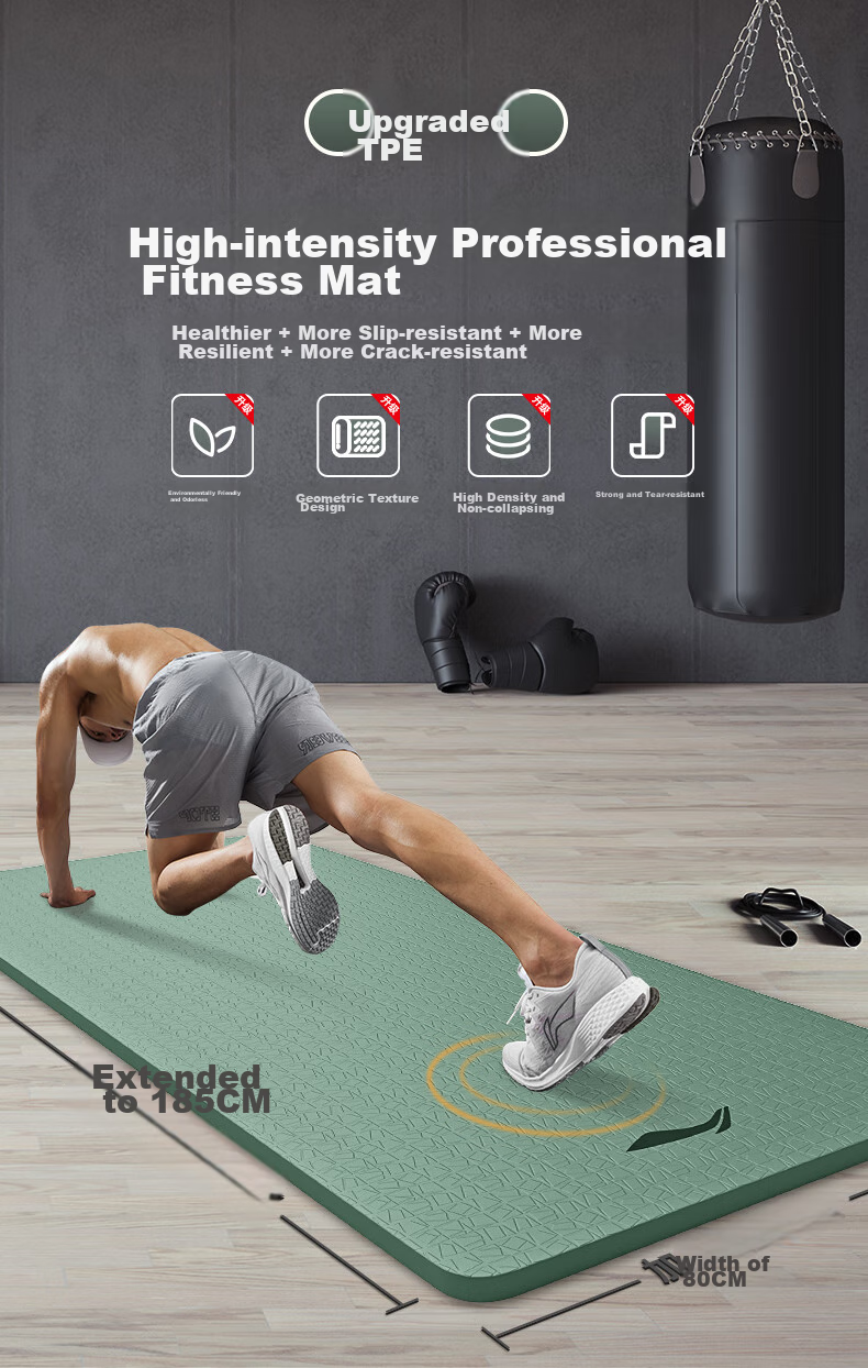 Li-Ning Yoga Mat TPE, Wide And Thick for Men And Women, Professional Non-Slip, for Jump Rope Exercises, Sports, Soundproof, Shock-Absorbing Floor Mat, Gree 3