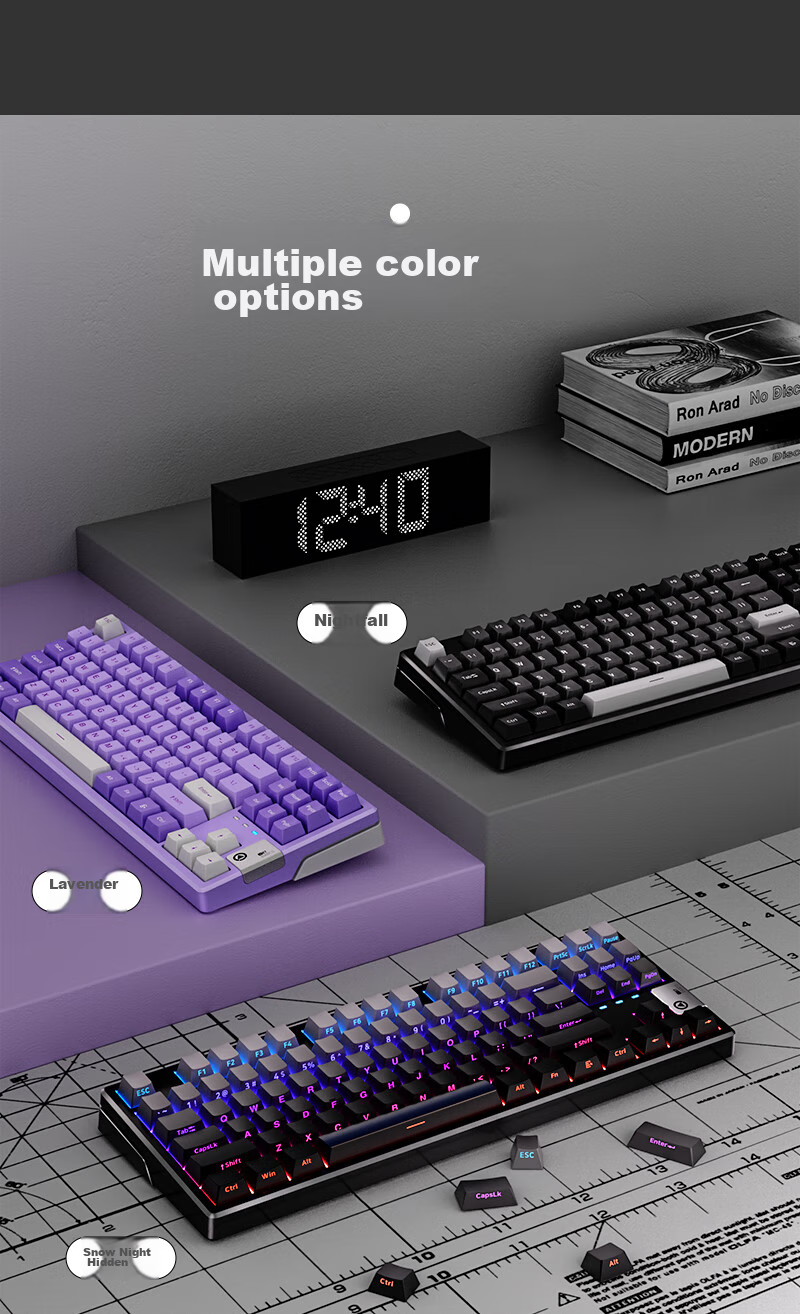 YINDIAO Y87PRO, 87-Key Layout, Tri-Mode Wireless Bluetooth Custom Mechanical Keyboard, for Office And E-Sports Gaming, Full Hot-Swappable Gasket Structure, Dual Color Scheme, Lavender Purple 3