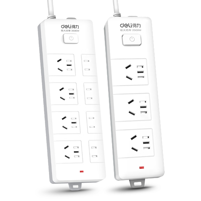 Deli 3C Certified National Standard Safe Power Strip Set, Power Bar/Extension Cord/Power Board/Surge Protector/Power Strip, Master Switch, 8 Outlets + 3 Outlets, Total Length 2 Meters, 27001