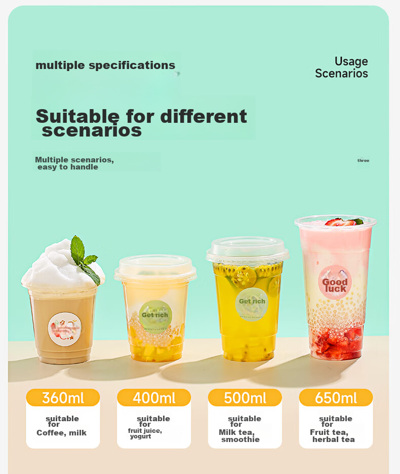MARYYA Disposable Milk Tea Cups 400ml*20 Sets Coffee Cups with Lids Thick Plastic Juice And Milk Tea Cups 13
