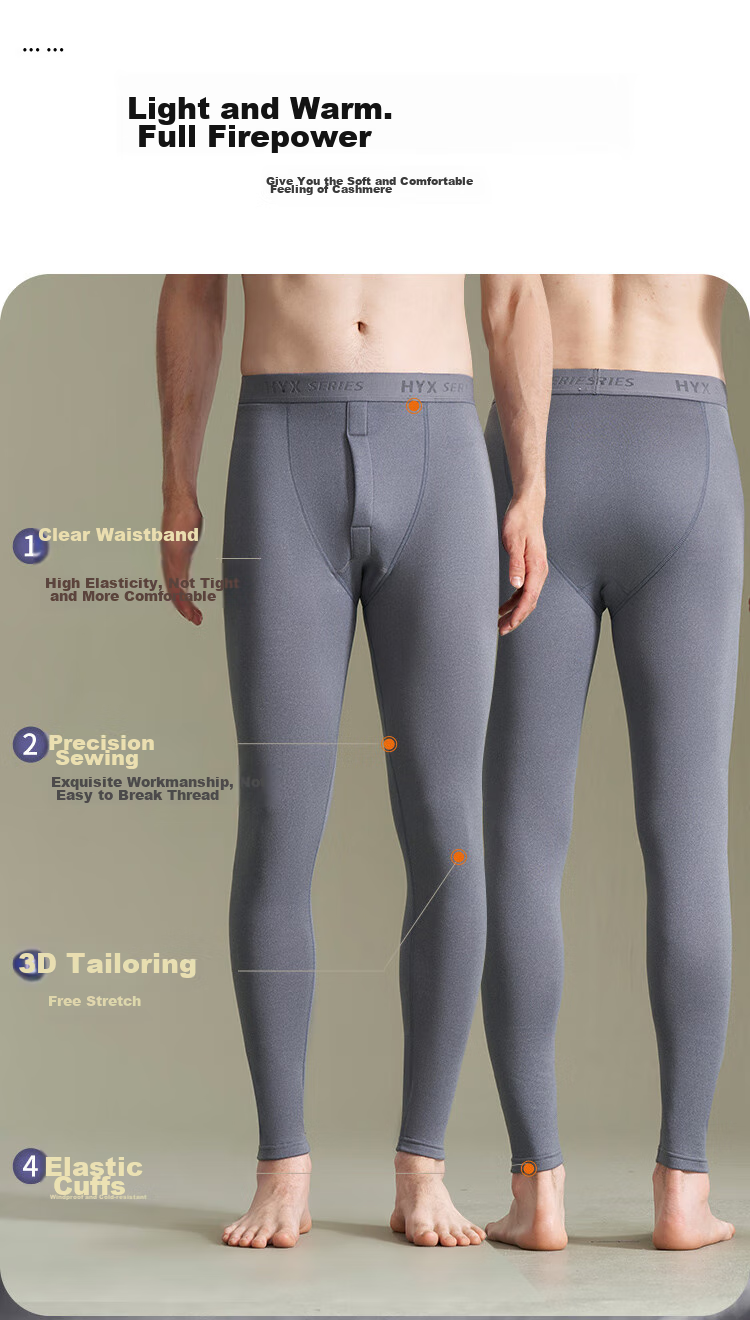 Hengyuanxiang Men's Thermal Underwear, Cotton Long Johns with Cashmere And Silk, Antibacterial Autumn And Winter Warm Pants, Men's Base Layer Pants, Gray And Blue 5