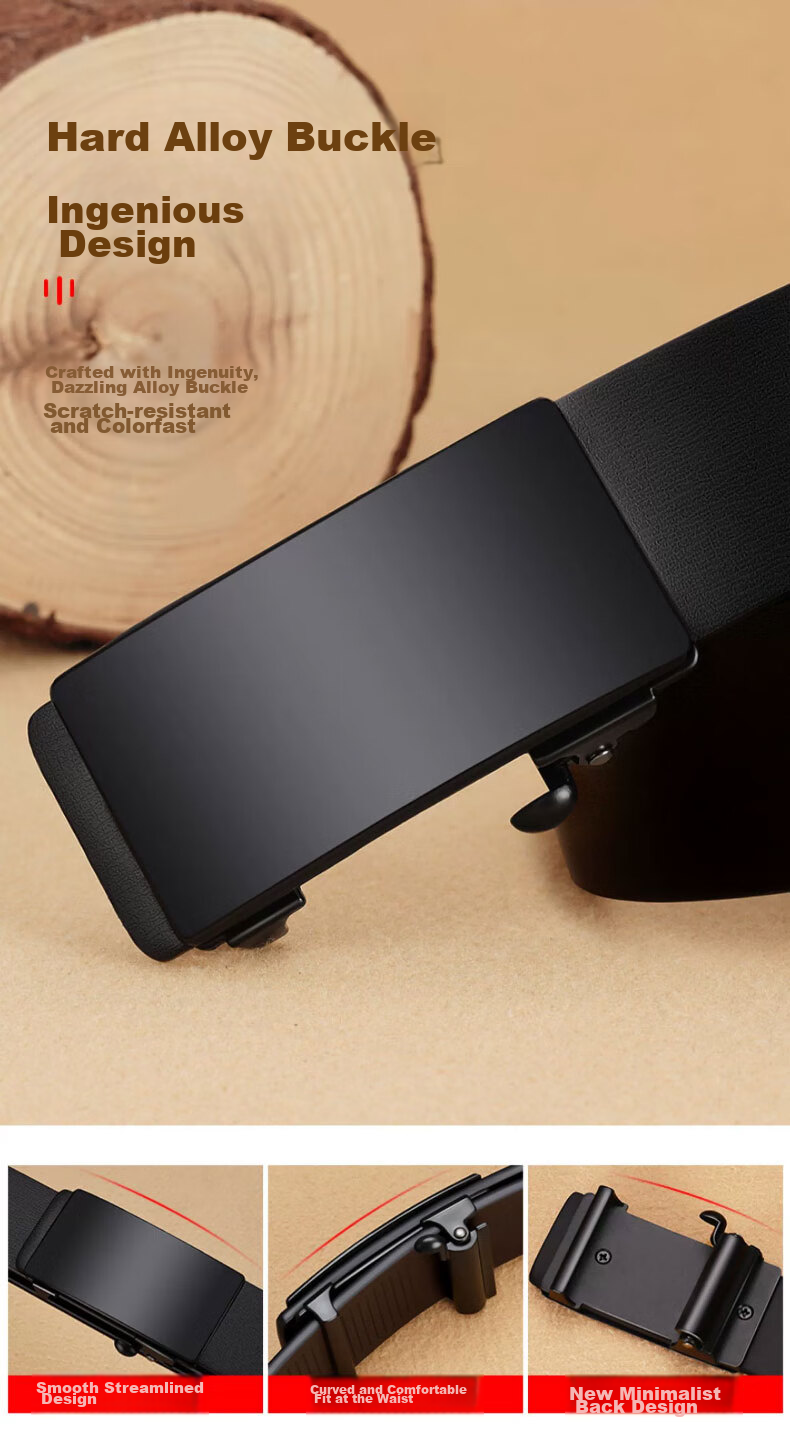 Huili Men's Genuine Leather Belt with Automatic Buckle, New High-Quality Cowhide Business Casual Simple Waist Belt 12
