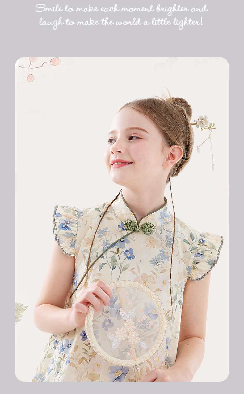 Duomiaowu Girls' Cotton Dress, Summer Children's New Chinese-Style Qipao Skirt, Big Kids' National Style Dress, W011 Pink Orange, Size 170 12