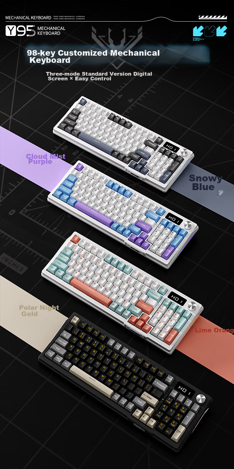 YINDIAO Y65S Tri-Mode Customizable Kit, 65% Layout, Hot-Swappable Mounts, Full Anti-Ghosting, Gasket Structure, RGB Lighting Effects, Customizable Keycaps, White Kit 1