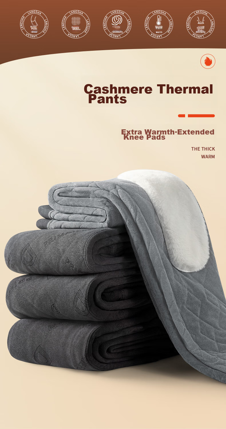 LangSha Extra-Thick Thermal Underwear Pants for Middle-Aged And Elderly Men, Winter Warm Anti-Cold Base Layer Pants with Fleece Lining, Knee And Waist Protection, Ultra-Thick Wool Pants 1