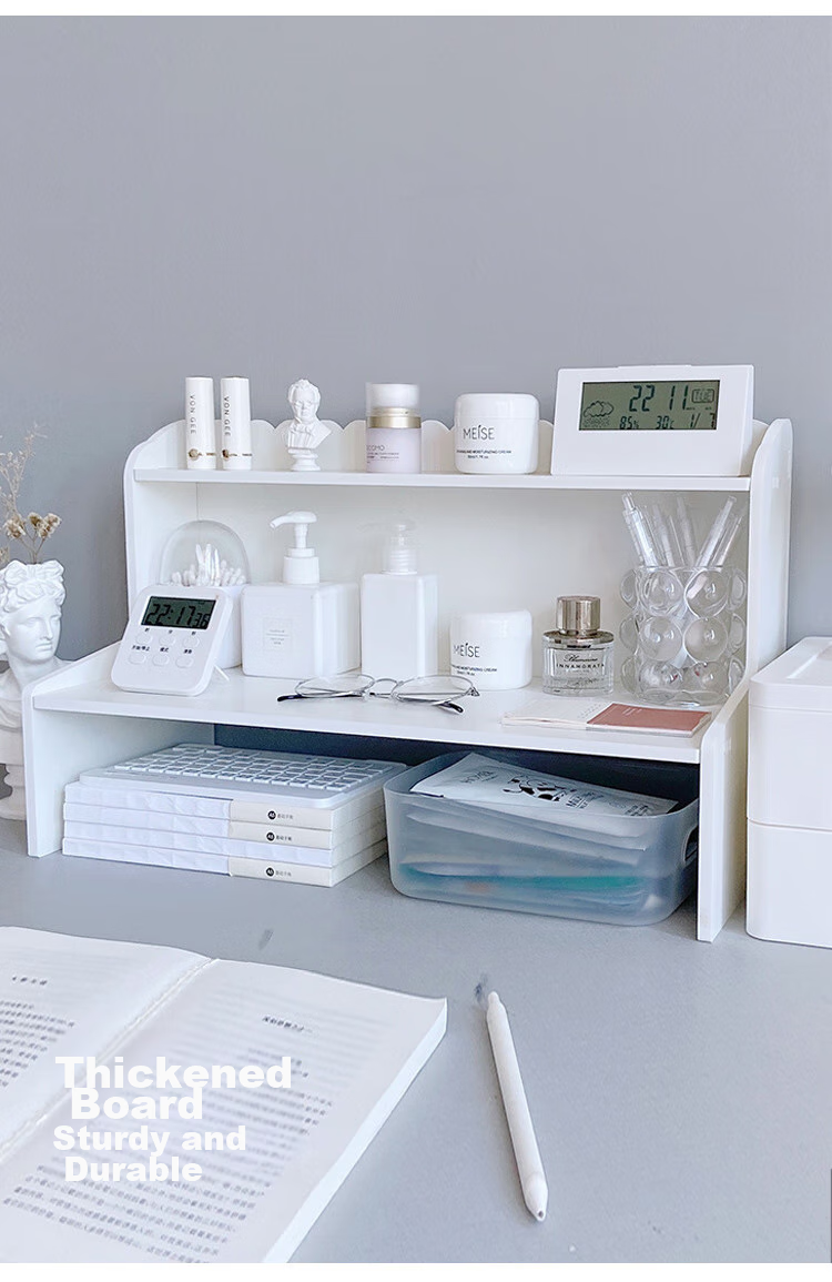 Ourunzhe Storage Rack, Desktop Organizer Shelf, Multi-Layer Storage Rack for Cosmetics, Small Shelf, White Double-Layer Medium Size 3