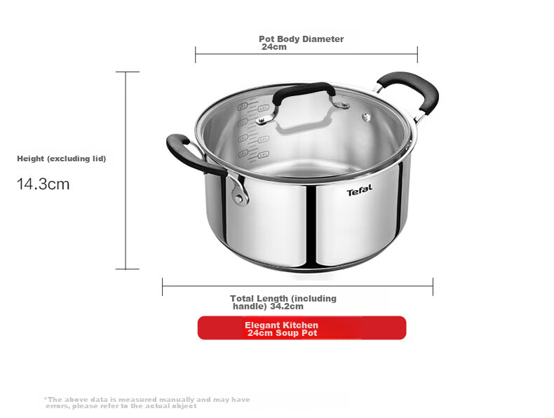 Tefal Stainless Steel Soup Pot, Thickened Stew Pot, Suitable for Induction Cooker, Large Capacity Cooking Pot, Dishwasher Safe 21