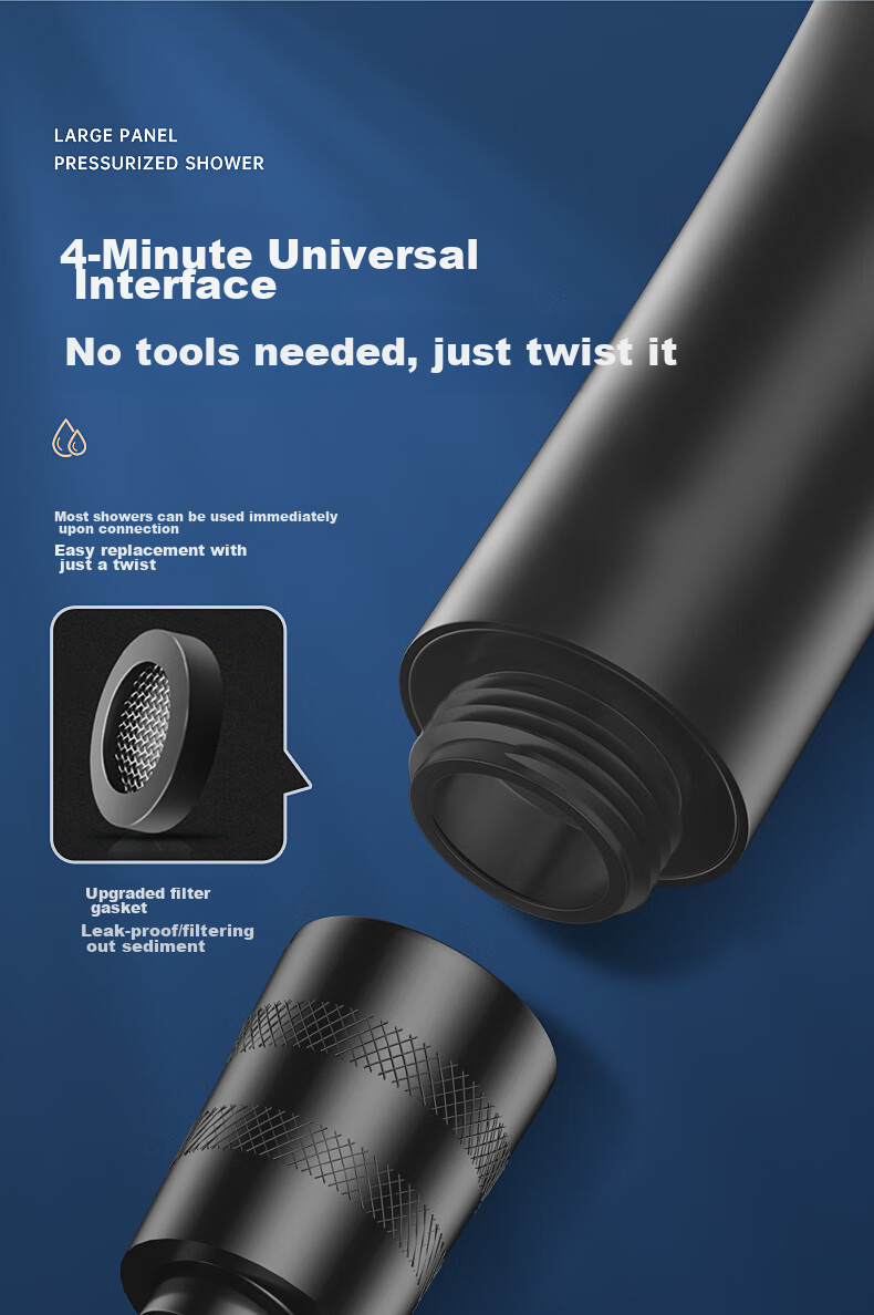 Muvi High-Pressure Shower Head Set, Complete Spray Kit, Bath Shower Head with Hose, High-Pressure Bathroom Handheld Shower Head 16