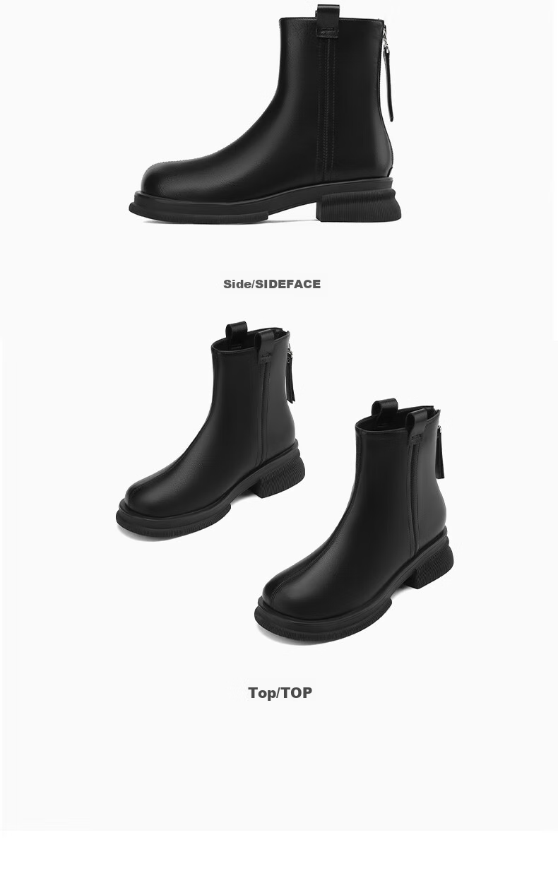 DAPHNE Women's Leather Ankle Boots Thick Sole Warm Martin Boots Black Size 37 4023605004 20