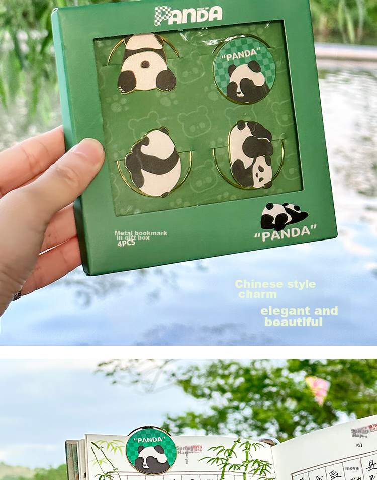 Sannianerban [Teacher's Day Gift/Almost] Bookmark Gift Box, Cute Panda Design, Metal Material, Student Stationery, Creative Gift, Holiday Present, Birthday Gift, Prize 6