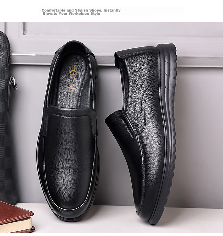 EGCHI Men's Leather Shoes, Business Casual Shoes, Top-Grain Cowhide Slip-On Driving Shoes, C8833, Black, Size 43 22