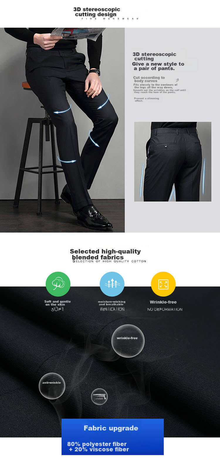 Hodo [Wrinkle-Free Draping] Men's Refined Casual Comfortable Stretch Pants, Easy-Care 5