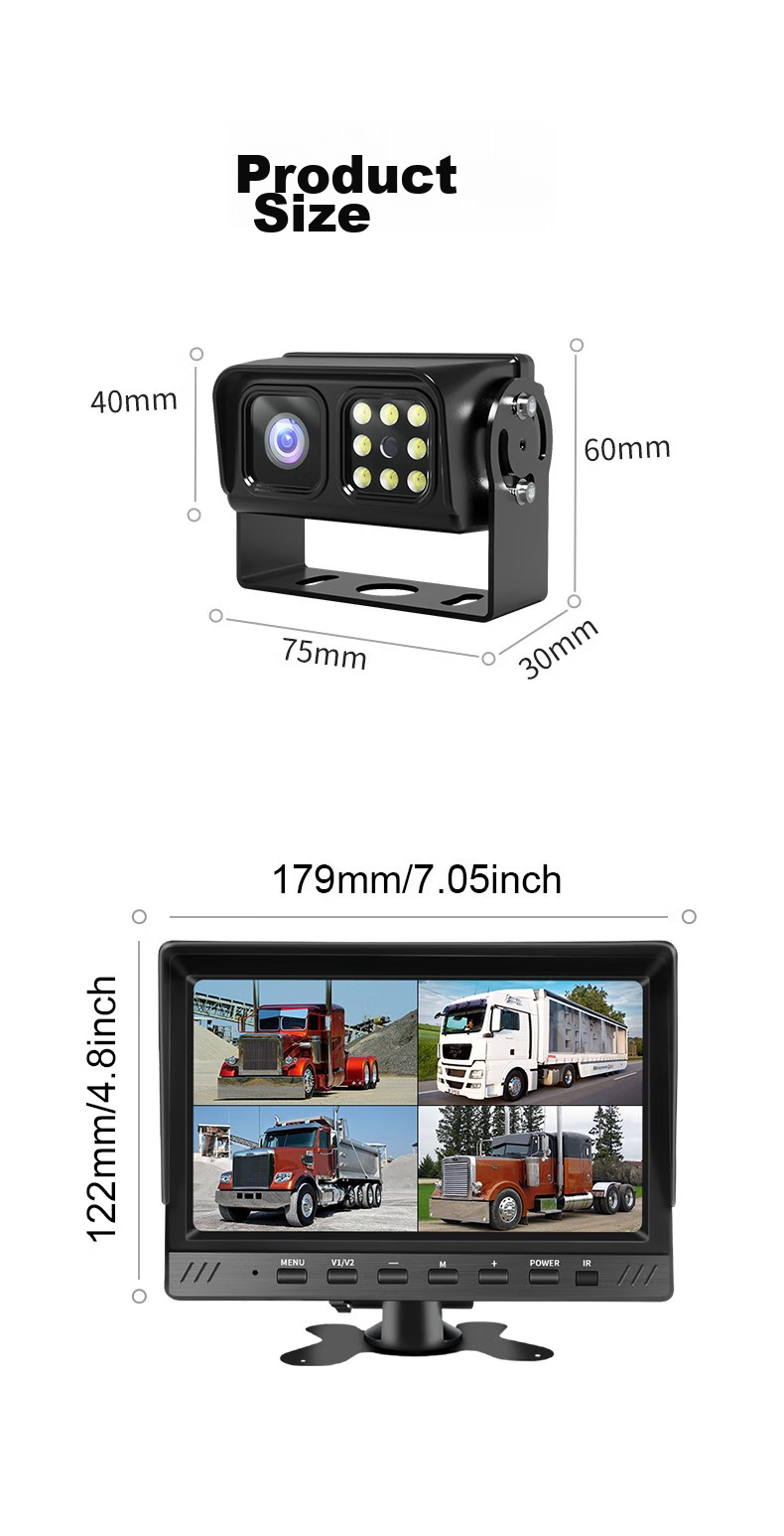 YOELBAER Truck Dash Cam, 7-Inch Four-Way Monitoring, 24V High-Definition Night Vision, Specialized for Harvester, Parking And Reversing Camera 12
