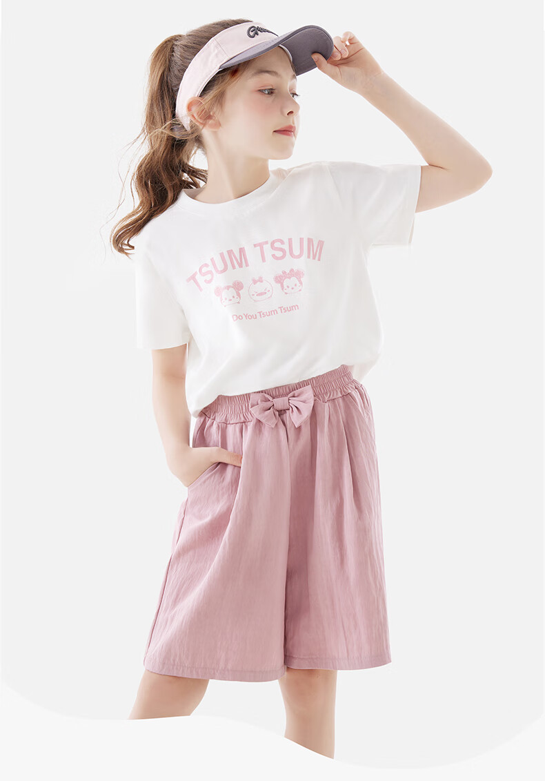 Disney Girls' Summer Two-Piece Set Short Sleeve T-Shirt and Shorts Purple T91197 130cm 1