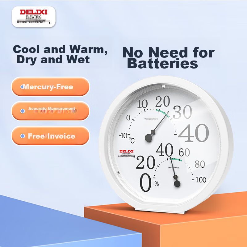 DELIXI ELECTRIC Mechanical Thermometer Hygrometer, Battery-Free, for Home Office Greenhouse Indoor Temperature And Humidity Dual-Use, ABS Material, Upright Desig