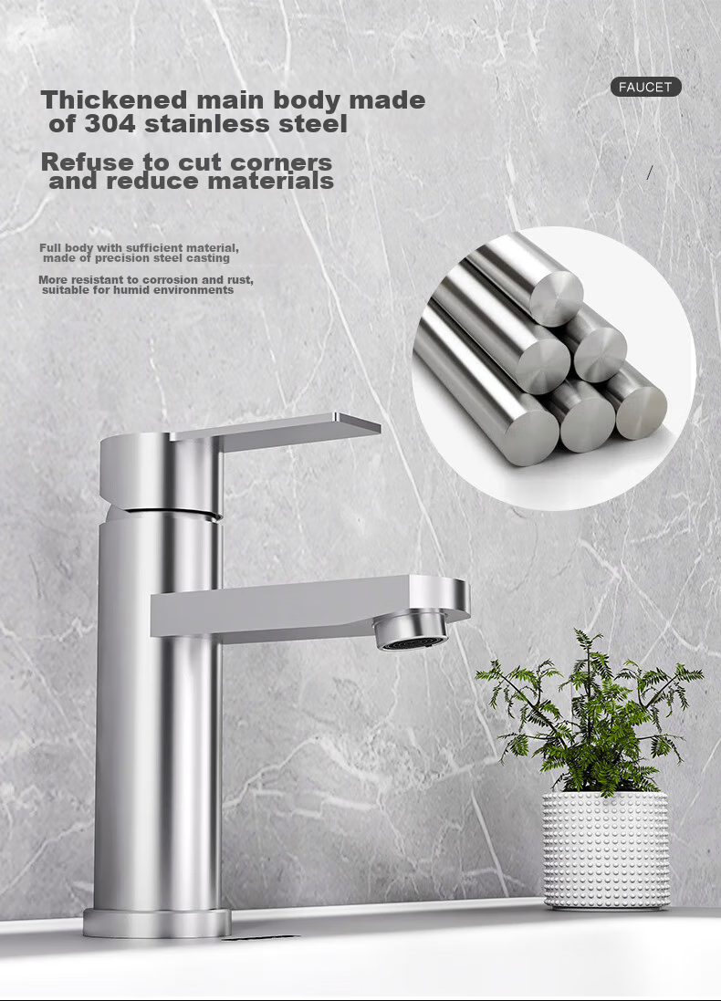 FAENZA Basin Faucet with Hot And Cold Dual Control, Bathroom Sink Tap, Washbasin Tap 103SS 6