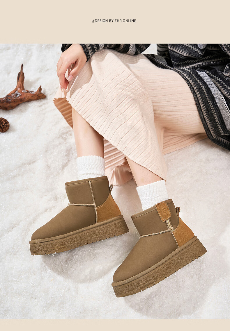 ZHR Snow Boots for Women, 2025 New Winter Style, Thick Warm Women's Boots for Northeast China, Versatile Short Boots with Thick Soles, AB50 Camel Color, Size 40 18