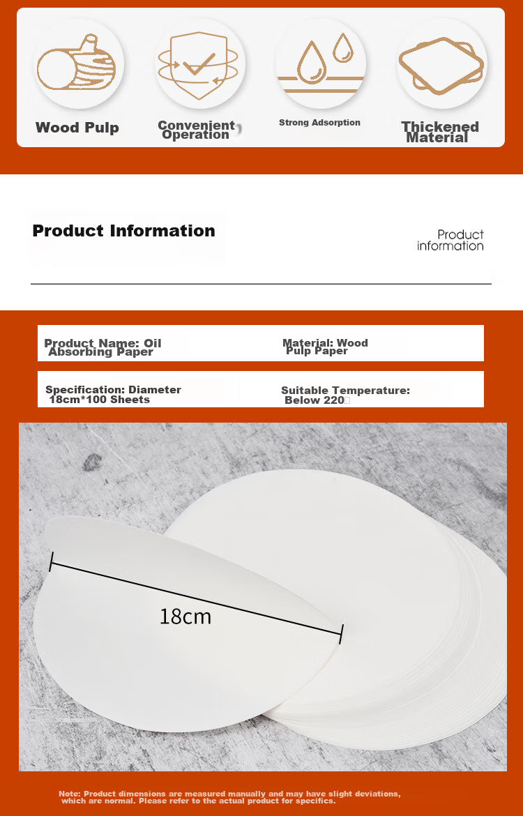 Shihua Food Oil-Absorbing Paper, Soup Strainer Oil Remover Baking Paper Filter Oil Film 100 Sheets Round Style SH-6284 2